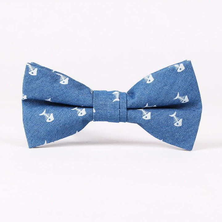 Herren-Britischer-Stil Blauer Fischknochen Schädel Print Baumwollfliege