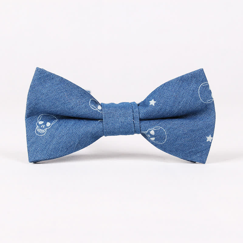 Herren-Britischer-Stil Blauer Fischknochen Schädel Print Baumwollfliege