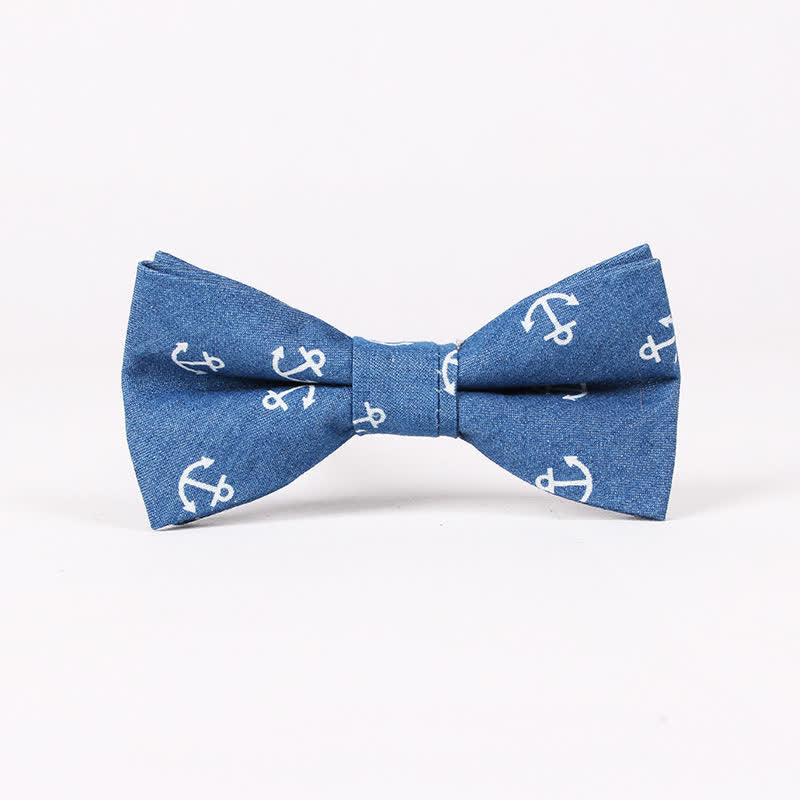 Herren-Britischer-Stil Blauer Fischknochen Schädel Print Baumwollfliege