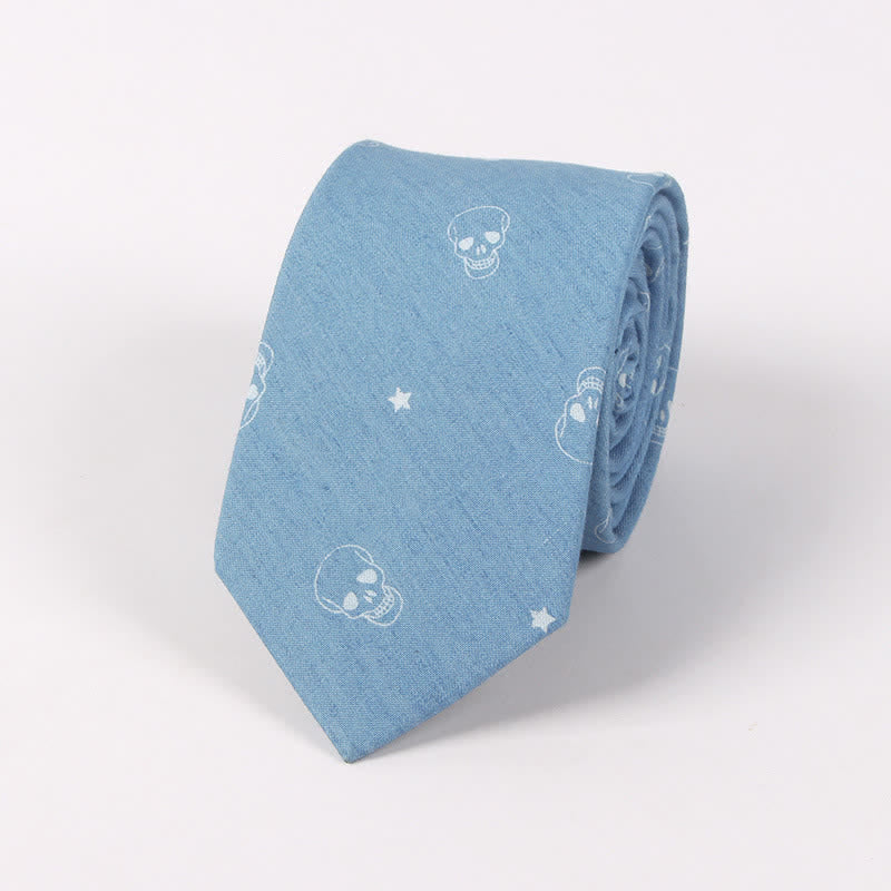 Herren britischer Stil blauer Fischknochen-Schädel-Print Baumwollkrawatte