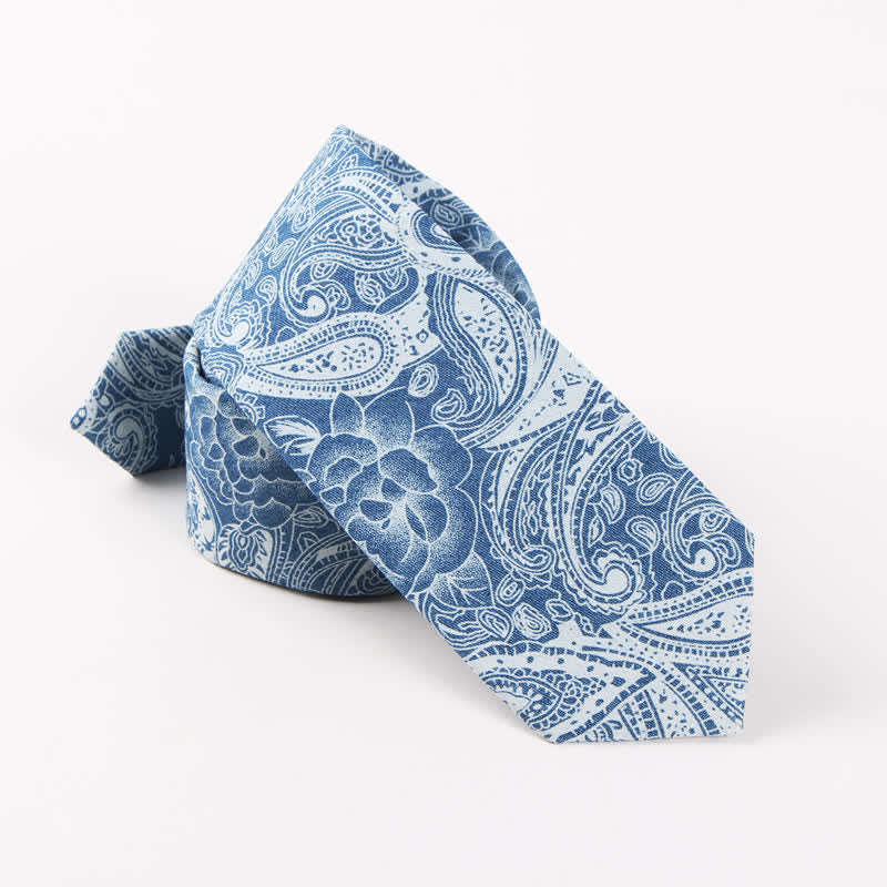 Herren britischer Stil blauer Fischknochen-Schädel-Print Baumwollkrawatte - image 6