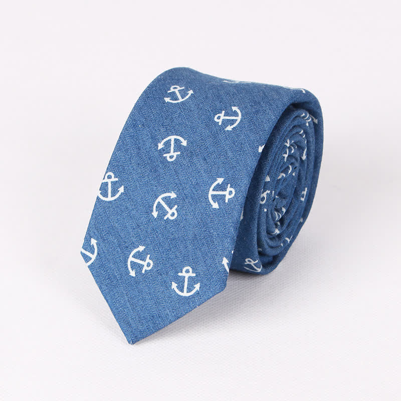 Herren britischer Stil blauer Fischknochen-Schädel-Print Baumwollkrawatte - Blauer Anker - image 8