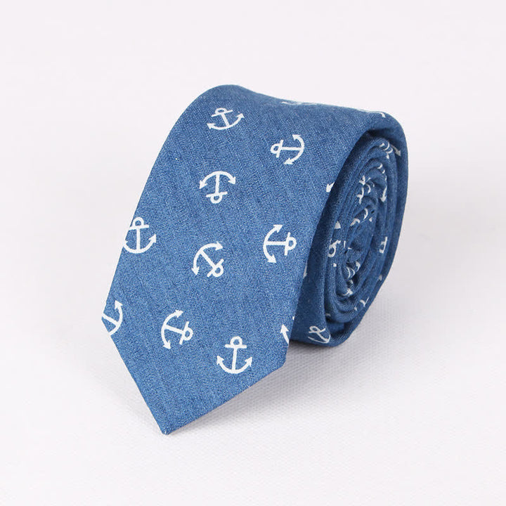 Herren britischer Stil blauer Fischknochen-Schädel-Print Baumwollkrawatte - Blauer Anker - image 8
