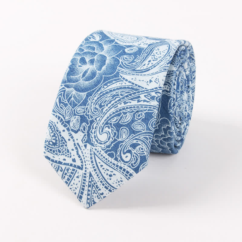 Herren britischer Stil blauer Fischknochen-Schädel-Print Baumwollkrawatte - Hellblaues Paisley - image 5
