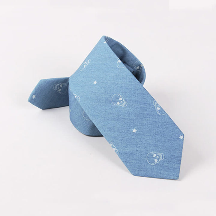 Herren britischer Stil blauer Fischknochen-Schädel-Print Baumwollkrawatte