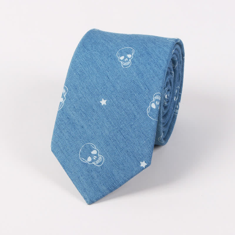 Herren britischer Stil blauer Fischknochen-Schädel-Print Baumwollkrawatte