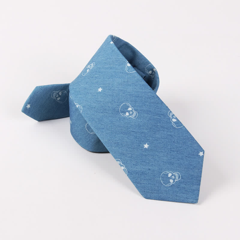 Herren britischer Stil blauer Fischknochen-Schädel-Print Baumwollkrawatte