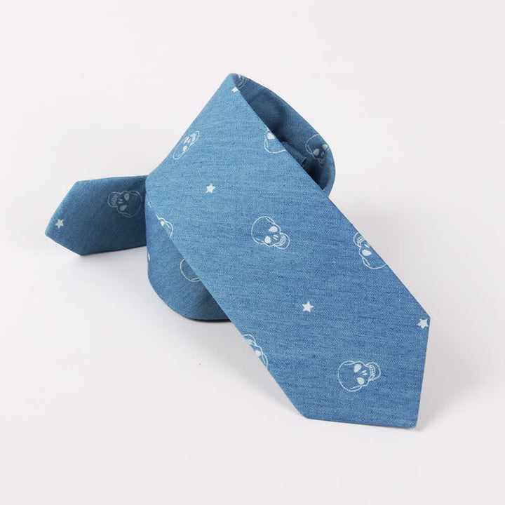 Herren britischer Stil blauer Fischknochen-Schädel-Print Baumwollkrawatte