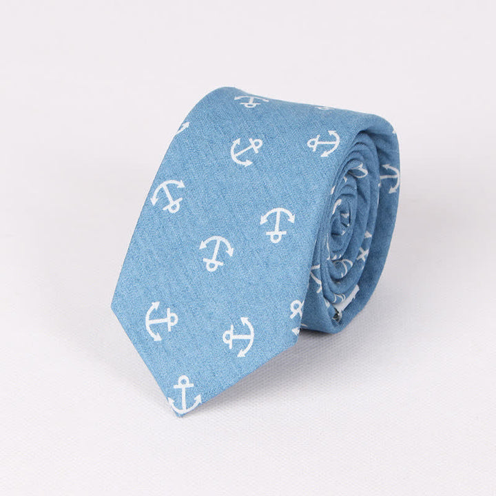 Herren britischer Stil blauer Fischknochen-Schädel-Print Baumwollkrawatte
