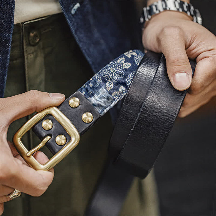 Retro-Herren-Gürtel aus Stoff und Leder mit antikem Blumenmuster