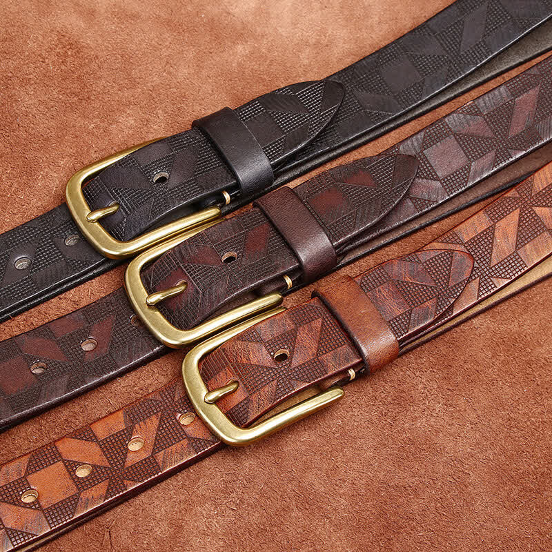 Herren Lederbelt mit Diamantmuster-Lasergravur