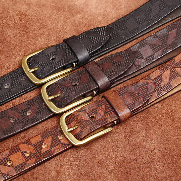Herren Lederbelt mit Diamantmuster-Lasergravur