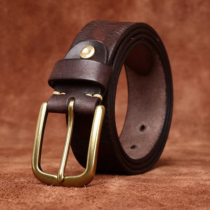 Herren Lederbelt mit Diamantmuster-Lasergravur
