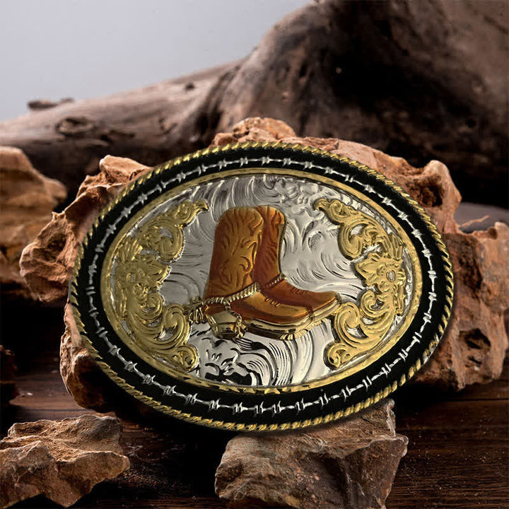 Herren DIY Western Cowboy Gürtel mit goldener ovaler Schnalle