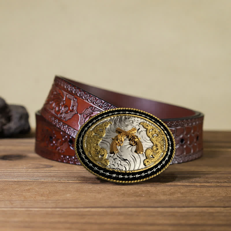 Herren DIY Western Cowboy Gürtel mit goldener ovaler Schnalle
