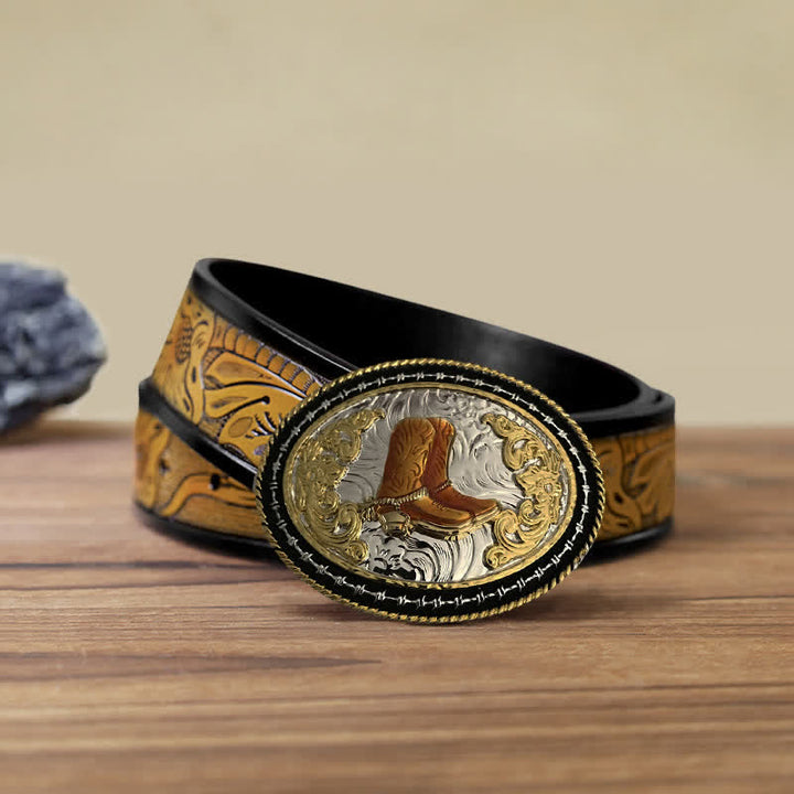 Herren DIY Western Cowboy Gürtel mit goldener ovaler Schnalle