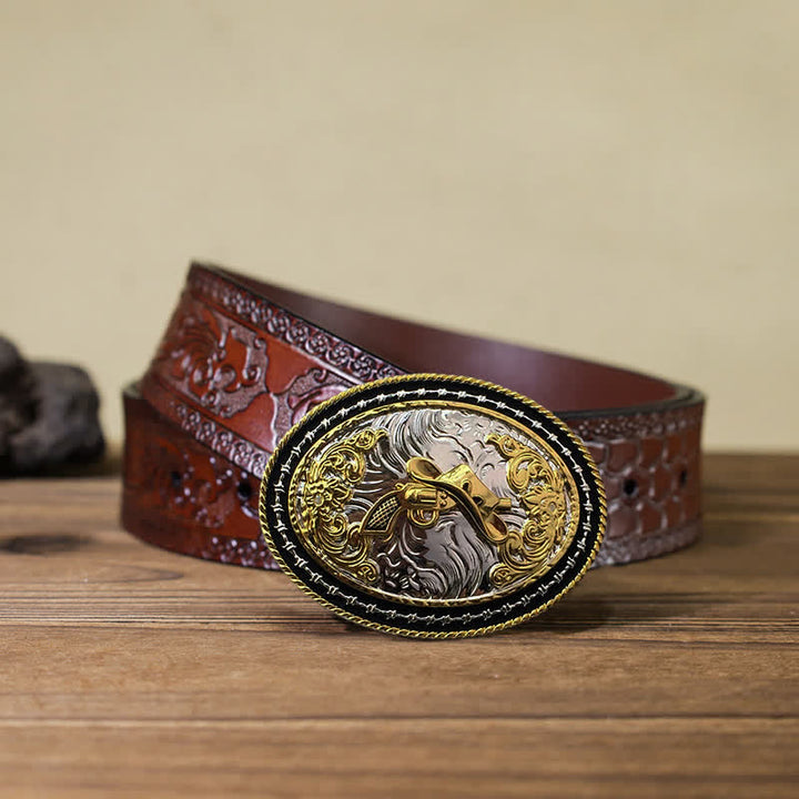 Herren DIY Western Cowboy Gürtel mit goldener ovaler Schnalle