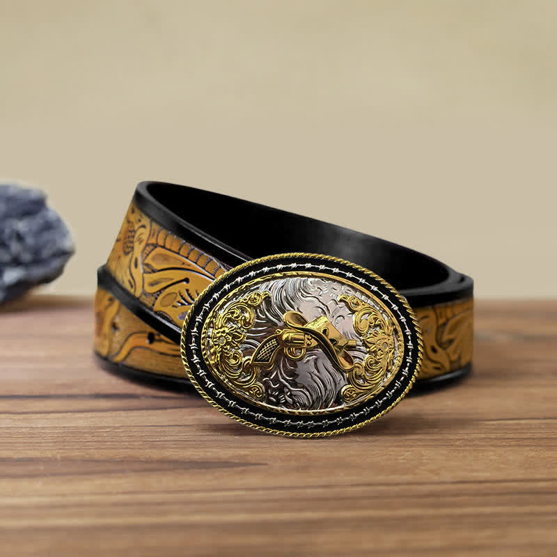Herren DIY Western Cowboy Gürtel mit goldener ovaler Schnalle