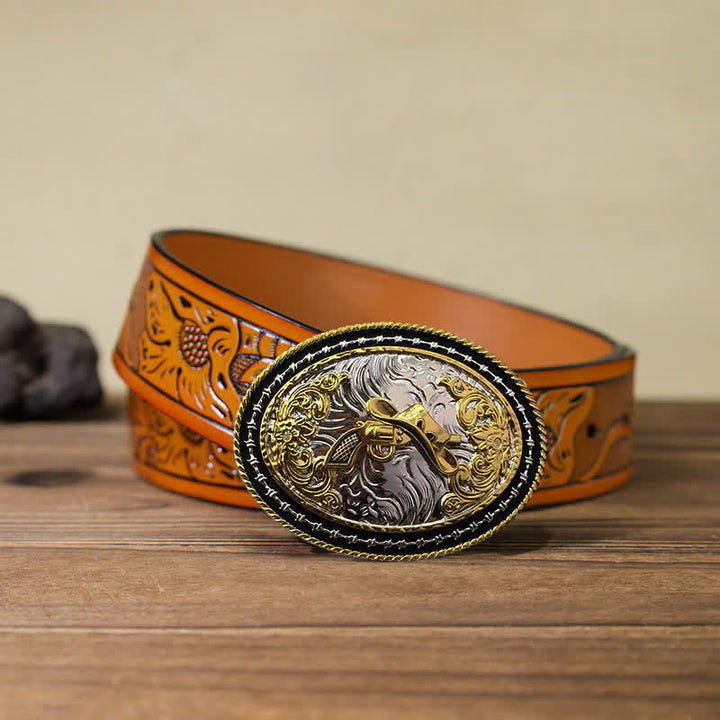 Herren DIY Western Cowboy Gürtel mit goldener ovaler Schnalle