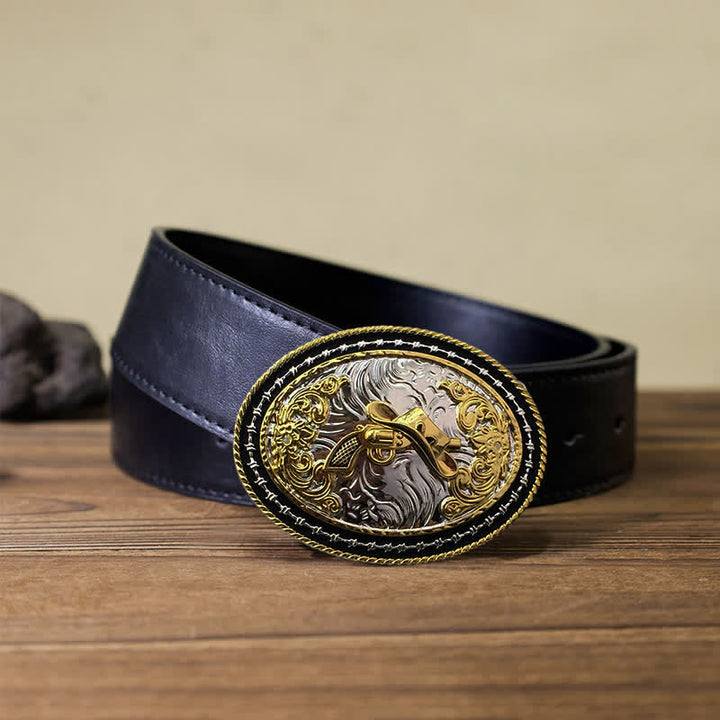 Herren DIY Western Cowboy Gürtel mit goldener ovaler Schnalle