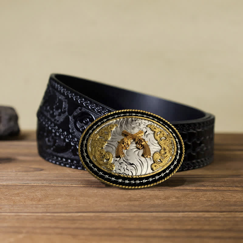 Herren DIY Western Cowboy Gürtel mit goldener ovaler Schnalle