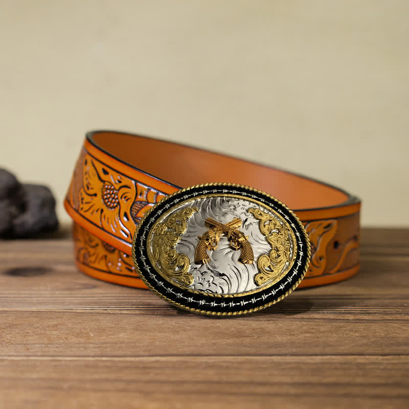 Herren DIY Western Cowboy Gürtel mit goldener ovaler Schnalle