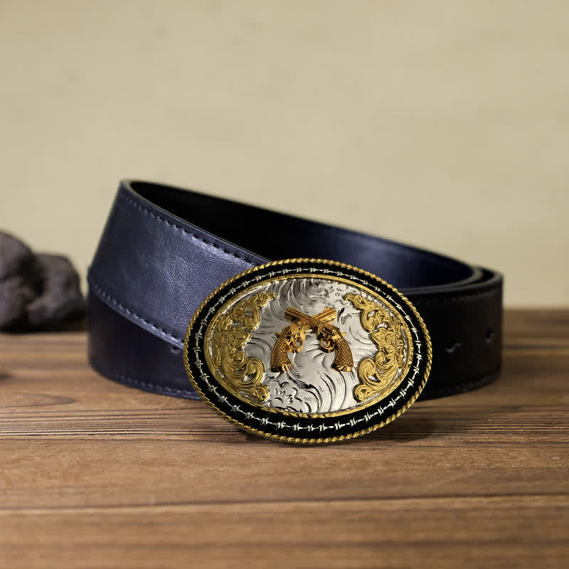 Herren DIY Western Cowboy Gürtel mit goldener ovaler Schnalle