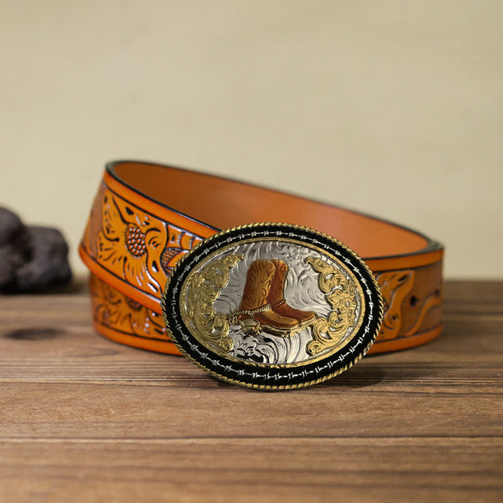 Herren DIY Western Cowboy Gürtel mit goldener ovaler Schnalle