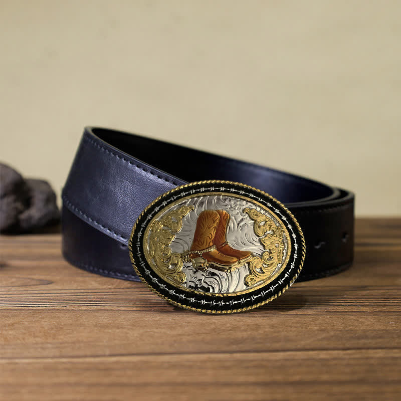 Herren DIY Western Cowboy Gürtel mit goldener ovaler Schnalle