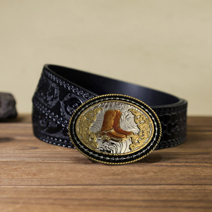 Herren DIY Western Cowboy Gürtel mit goldener ovaler Schnalle