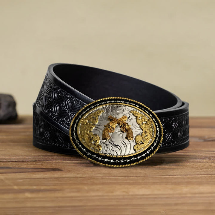 Herren DIY Western Cowboy Gürtel mit goldener ovaler Schnalle