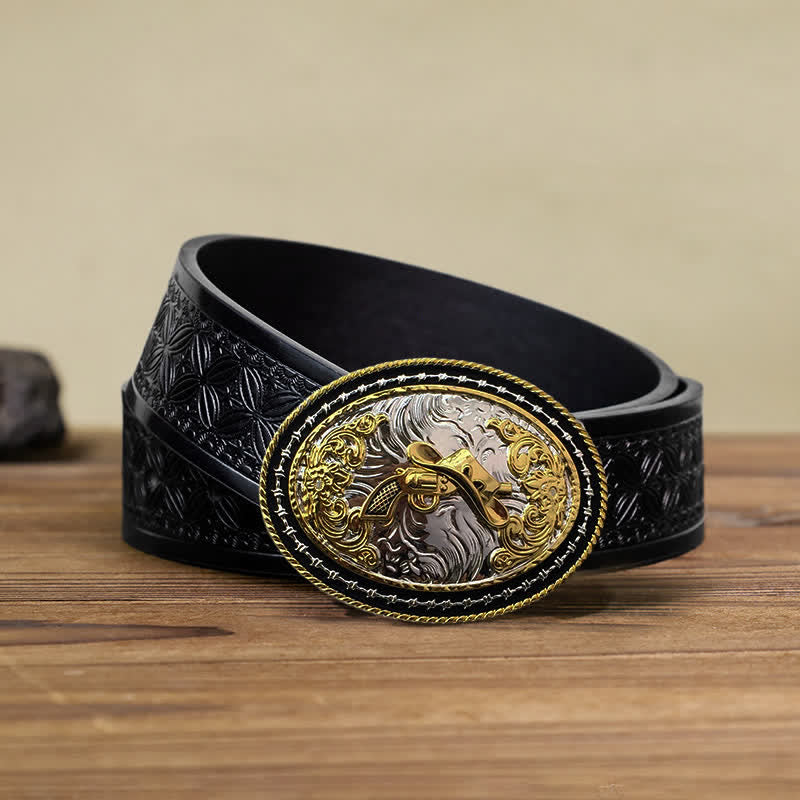 Herren DIY Western Cowboy Gürtel mit goldener ovaler Schnalle