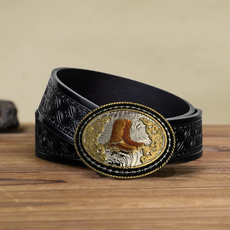 Herren DIY Western Cowboy Gürtel mit goldener ovaler Schnalle