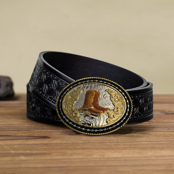 Herren DIY Western Cowboy Gürtel mit goldener ovaler Schnalle