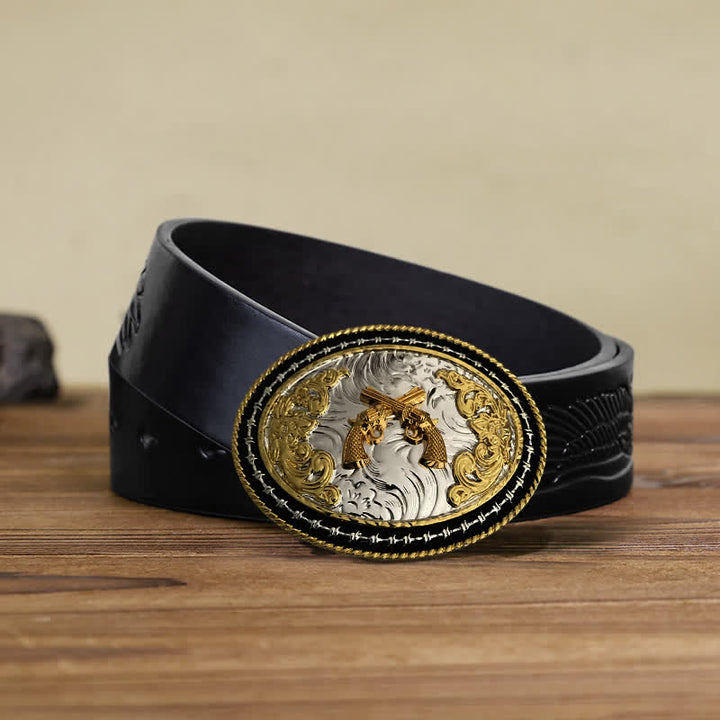 Herren DIY Western Cowboy Gürtel mit goldener ovaler Schnalle
