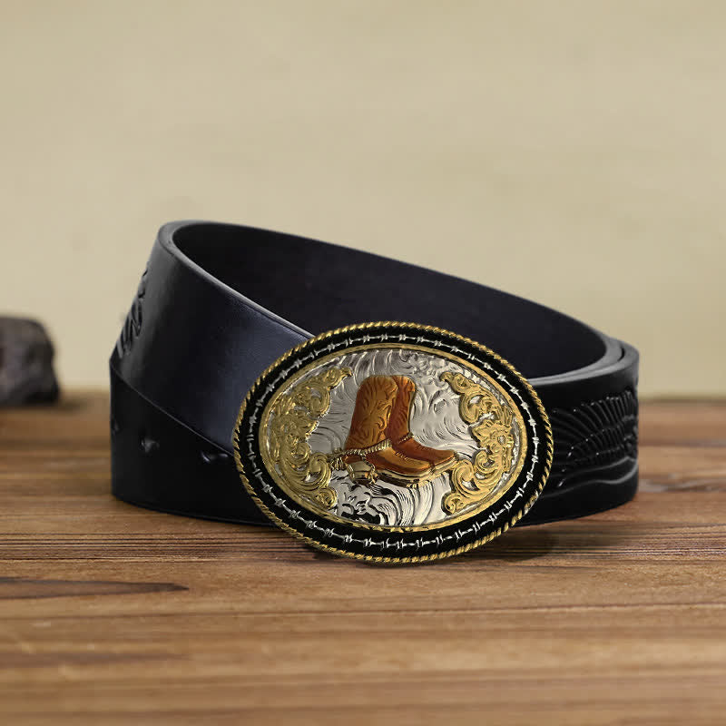 Herren DIY Western Cowboy Gürtel mit goldener ovaler Schnalle