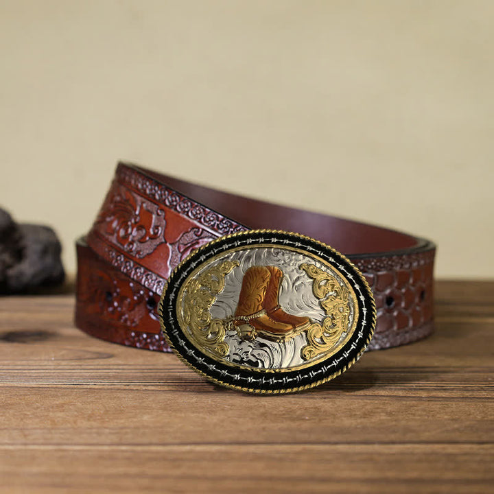 Herren DIY Western Cowboy Gürtel mit goldener ovaler Schnalle