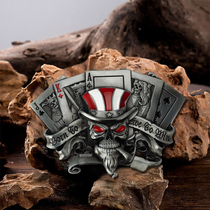 Men's DIY Live To Win Skull Poker Schnallengürtel aus Leder