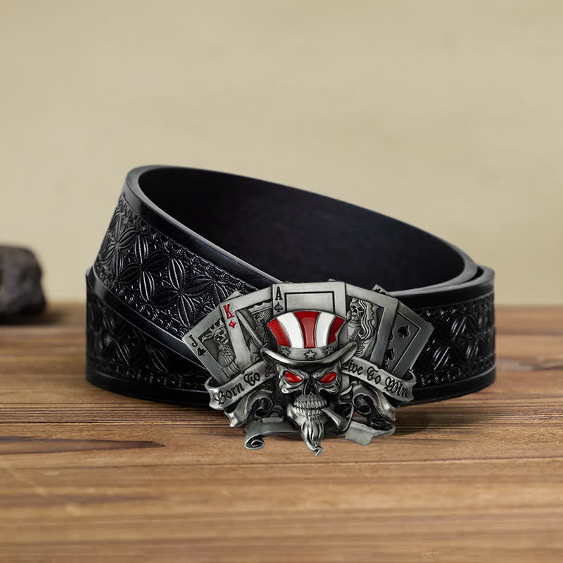 Men's DIY Live To Win Skull Poker Schnallengürtel aus Leder