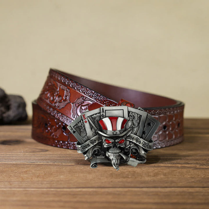 Men's DIY Live To Win Skull Poker Schnallengürtel aus Leder