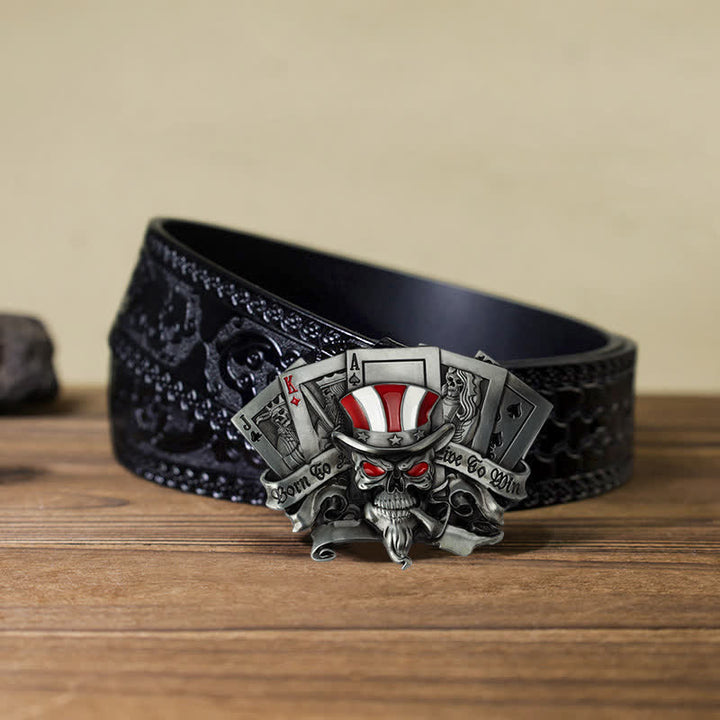 Men's DIY Live To Win Skull Poker Schnallengürtel aus Leder