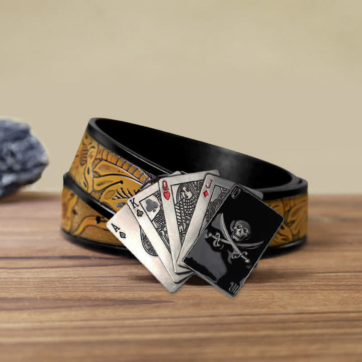 DIY Männer Piratenschädel Poker Flush Schnalle Ledergürtel