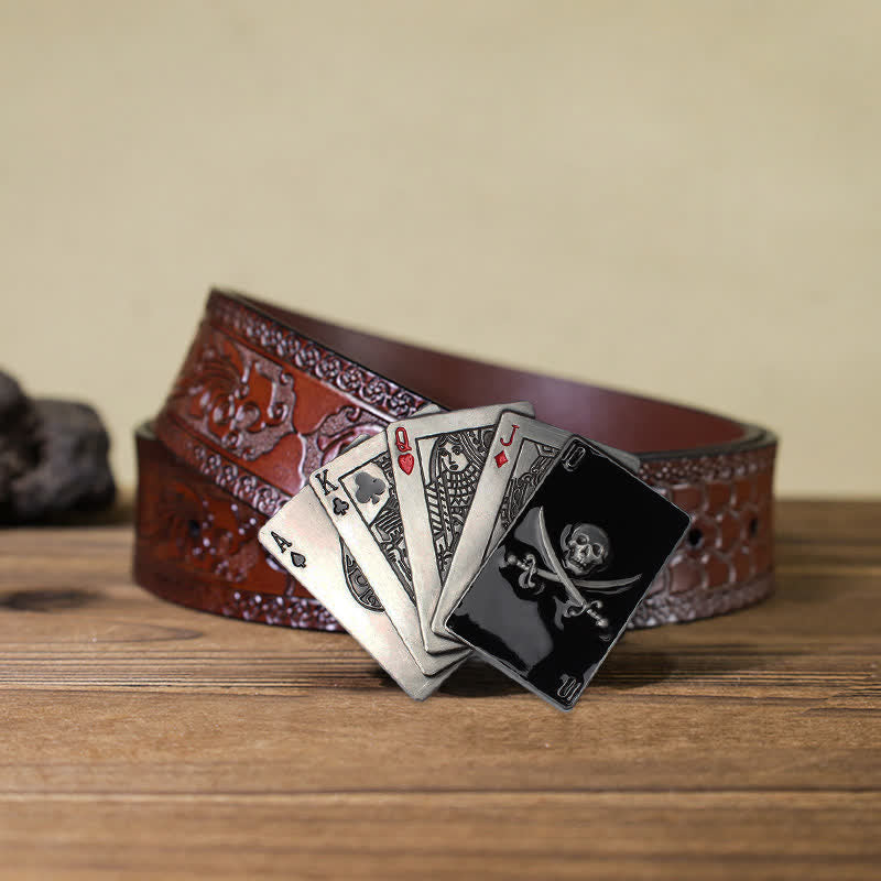 DIY Männer Piratenschädel Poker Flush Schnalle Ledergürtel
