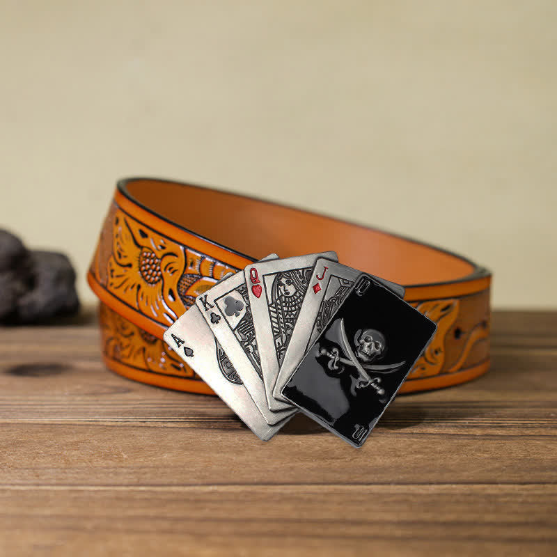 DIY Männer Piratenschädel Poker Flush Schnalle Ledergürtel