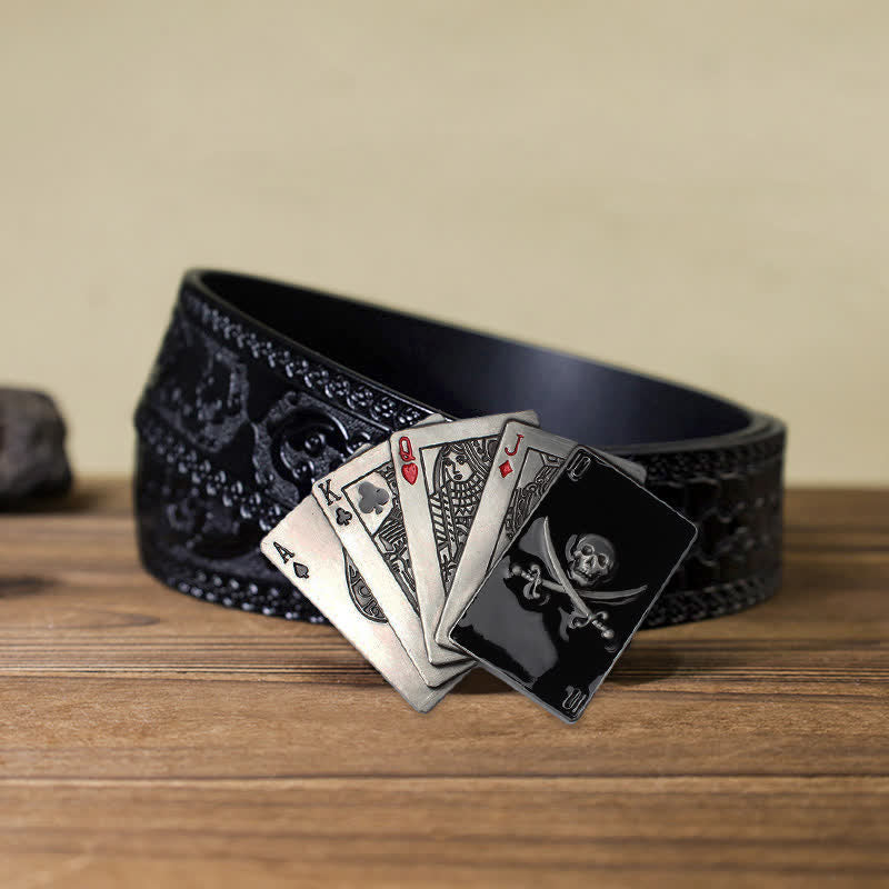 DIY Männer Piratenschädel Poker Flush Schnalle Ledergürtel