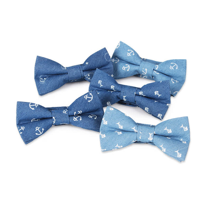 Herren-Britischer-Stil Blauer Fischknochen Schädel Print Baumwollfliege