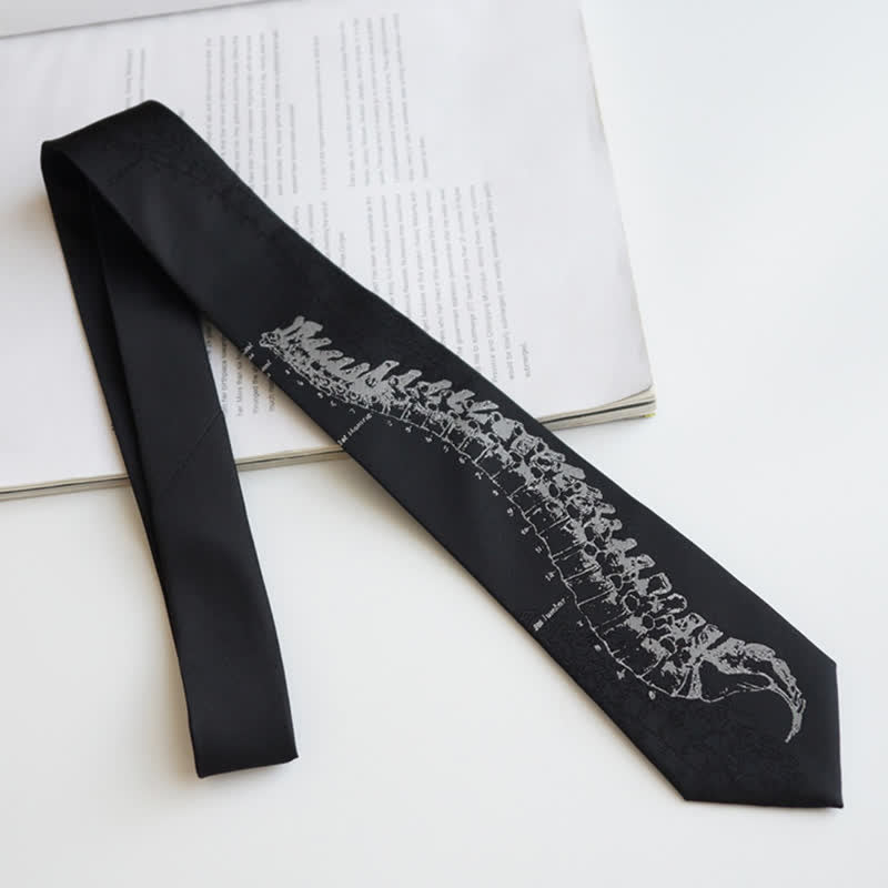 Schwarze Herren-Krawatte mit Totenkopfwirbelsäule-Stickerei