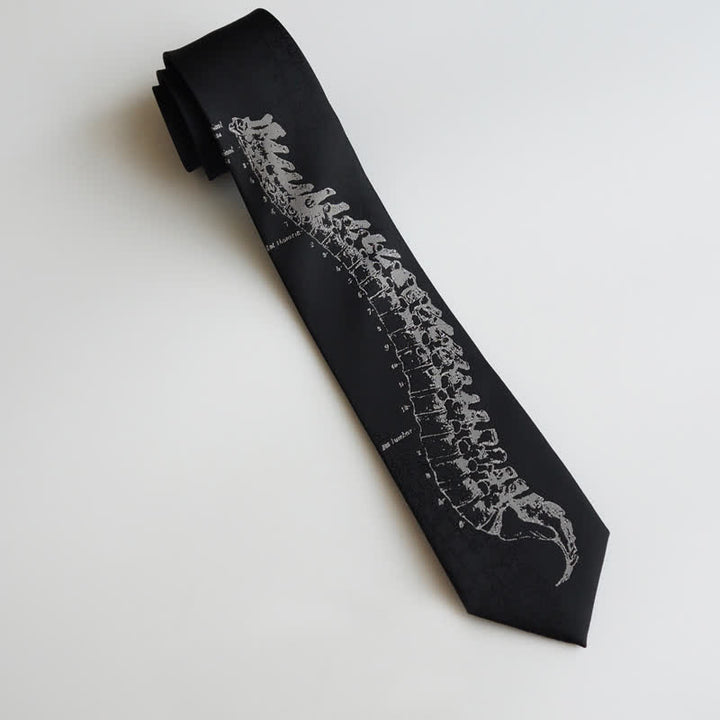 Schwarze Herren-Krawatte mit Totenkopfwirbelsäule-Stickerei