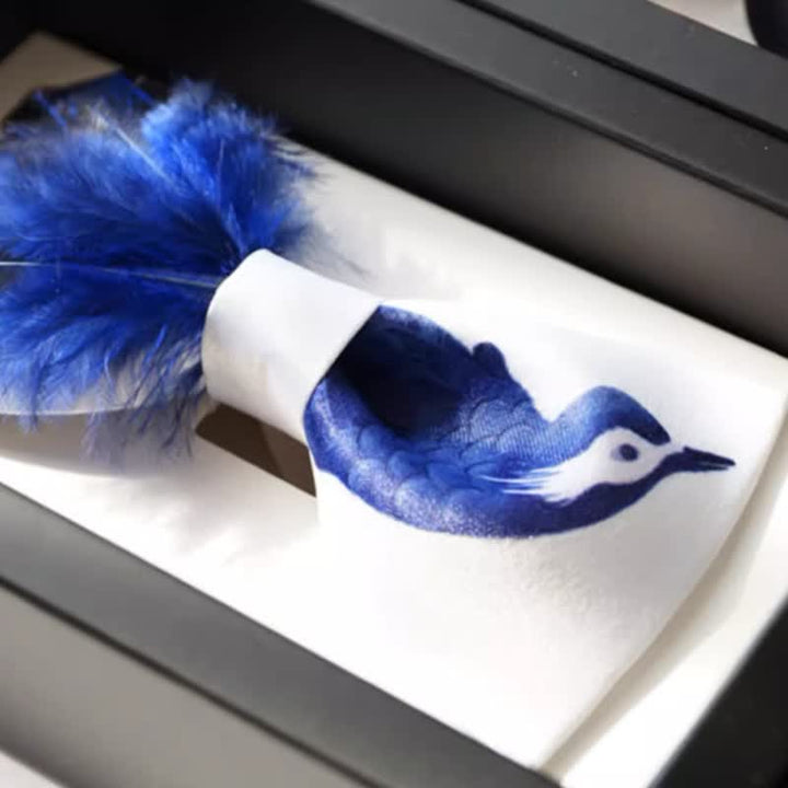 Marineblau & Reinweiß Vogel Feder Fliege