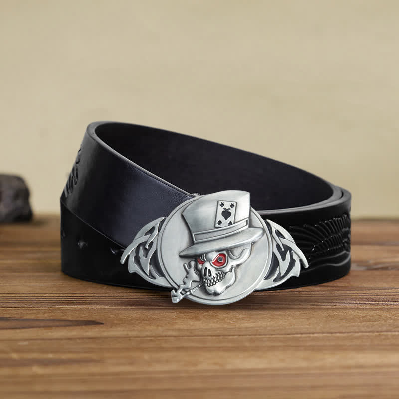 Herren DIY Skelett Schädel Poker Schnalle Ledergürtel